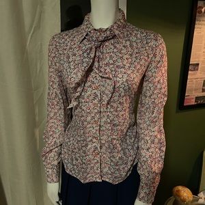 1960s/70s medium floral print button down with a matching head/neck scarf.